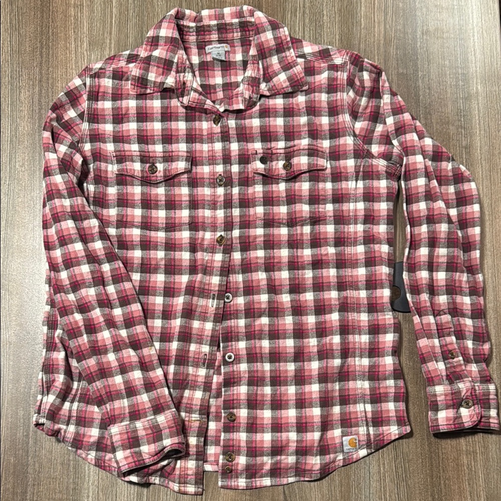 Carhartt— Woman’s Burgundy Plaid Flannel Shirt— size M
